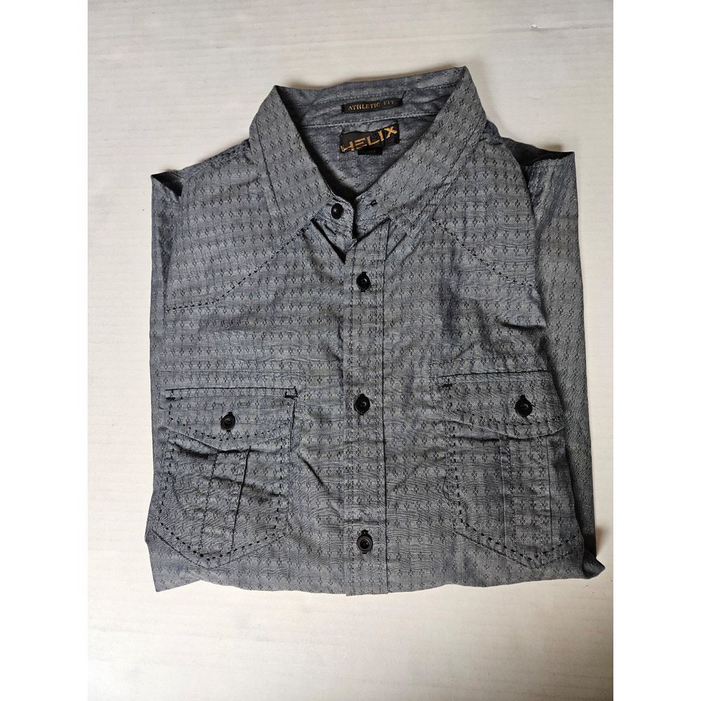 Helix Large Grey Athletic Fit Button Down Shirt